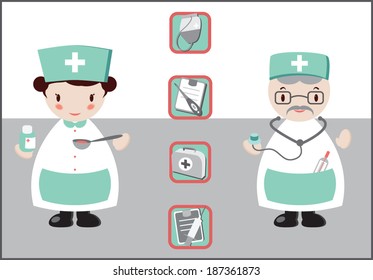 Retro dolls doctor and nurse.