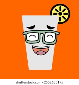 Retro doodle cute glass characters and geometric shapes and doodle poster. Print design for drinking glass cafe