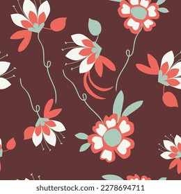 RETRO DOODLE FLORAL SEAMLESS PATTERN ALL OVER PRINT VECTOR