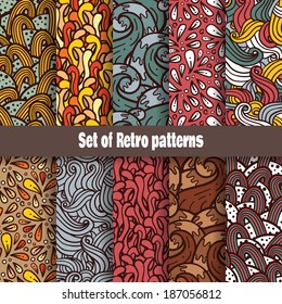 Retro doodle pattern collection. Vector retro seamless set of hand-drawn doodles patterns