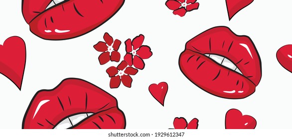 Retro doodle red seamless pattern on white backdrop. Cartoon vector illustration. Happy day.