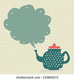 retro doodle teapot with steaming cloud as a frame for your text or image