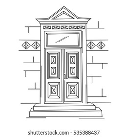 Retro door. Art Nouveau. Art Modern. Jugendstil.  A picture on white background. Hand drawing illustration.