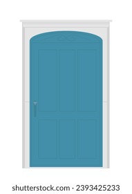 Retro door concept. Blue entrance to home or office. Exterior and facade of private property. Sticker for social networks. Cartoon flat vector illustration isolated on white background
