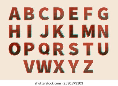 Retro dot alphabet in 70s style