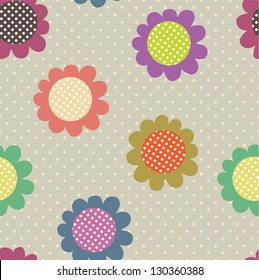 Retro dot flowers seamless background