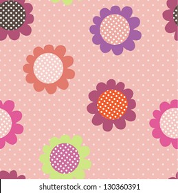 Retro dot flowers seamless background