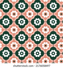 Retro Dots Tile Style Florals Geometric Trendy Moda Seamless Pattern Colores Chic Perfecto para la impresión de tela de Allover