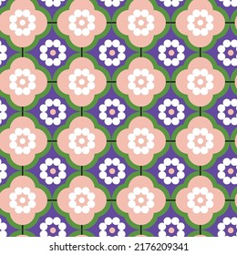 Retro Dots Tile Style Florals Geometric Trendy Moda Seamless Pattern Colores Chic Perfecto para la impresión de tela de Allover