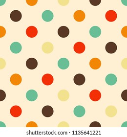Retro dotted close up seamless vector pattern in bright vintage colors