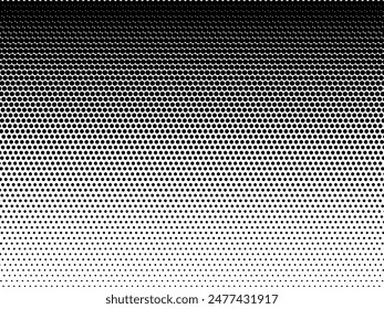 Retro Dotted gradient vector, white and black halftone polka backdrop graphic, horizontal seamless circle dotted lines, monochrome dots texture background, modern popart effect half tone