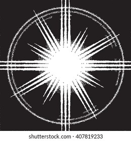 Retro dot-work sunburst or flare with rays