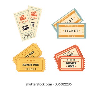 Retro double tickets set. Temlates for cinema and other events. Text outlined