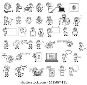 Retro Drawing of Carpenter Character - Collection of Concepts Vector illustrations