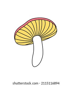 Retro drawing; magic mushroom, sticker in retro style. Print for clothes. Fashion vector illustration.