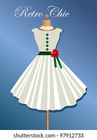 Retro dress with cap sleeves, belt and rose