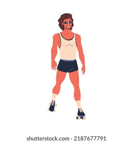 Retro Dressed Man Roller Skater In Shorts Roller Skating And Smiling Vector Illustration