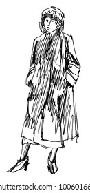 Retro dressed woman ink sketch auto trace.