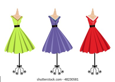 retro dresses on bodyforms three color choices