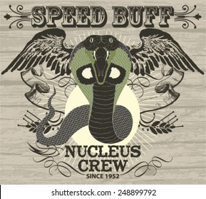 Retro drift snake racing vector print.