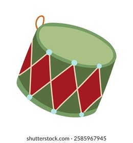 Retro drum, fir tree toy.Vintage Christmas bauble ornament . Xmas holiday decor