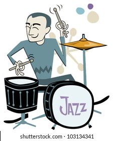 Retro Drummer Cartoon Vector