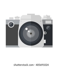 Retro DSLR camera isolated on white background. Photocamera vector icon .