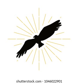 Retro eagle silhouette logo. Power sign and vintage logotype. Wild bird icon. Guard symbol. Vector