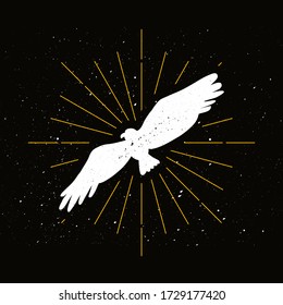Retro eagle silhouette logo. Power sign and vintage logotype. Wild bird icon. Guard symbol. Vector