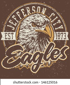 Retro "Eagles" athletic design complete with retro eagle mascot vector illustration, vintage athletic fonts and matching textures (all on separate layers, of course). 