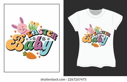 Retro Easter baby SVG T-shirt Design.  Retro Easter Sublimation Design. 