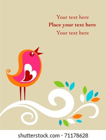 Retro Easter card with a bird on a branch