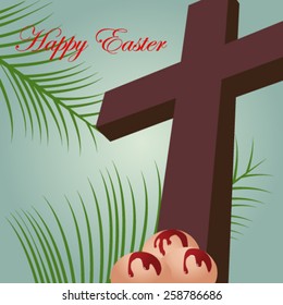 Retro Easter card with eggs and cross - Vector illustration. 