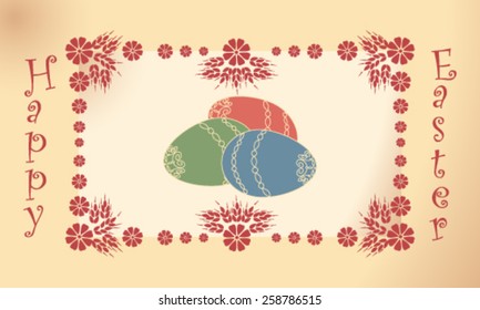 Retro Easter card with eggs and flowers - Vector illustration. 