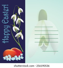 Retro Easter card with eggs and snowdrop flowers - Vector illustration. 