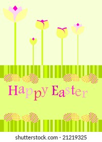 A retro easter card with flowers and easter eggs