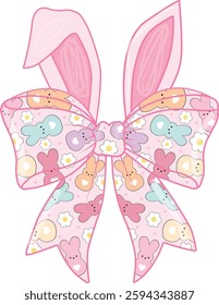 Retro Easter Coquette Bow, Cute Coquette Peeps, Happy Bunny,  Shirt design, Spring.