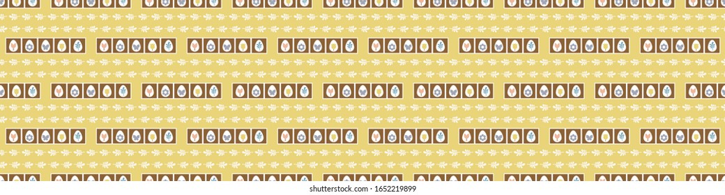 Retro easter egg with daisy flower vector  border background. Mosaic decorated vintage eggs 50's seamless banner pattern. Seasonal scrapbook ribbon, kawaii stationery. Spring style washi masking tape