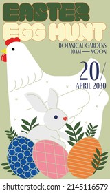 retro easter egg hunt invitation design template vector, illustration