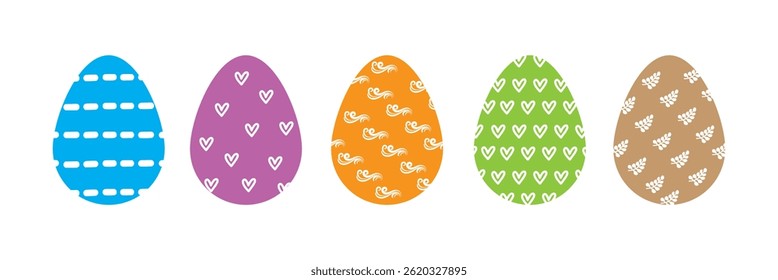 Retro Easter eggs set. Eggs with patterns of flowers, hearts