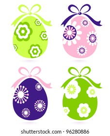 Retro easter floral eggs set isolated on white