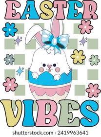 Retro Easter Vibes Easter Bunny T shirt Design