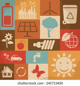Retro ecology icon set. Vector illustration