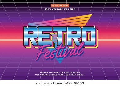 Retro editable text effect style. Retro vintage music party festival 3d cartoon style premium vector