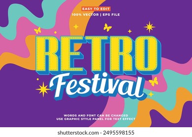 Retro editable text effect style. Retro vintage music party festival 3d cartoon style premium vector