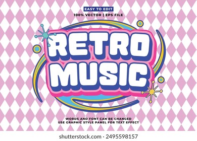 Retro editierbarer Texteffekt. Retro Vintage Musik Party Festival 3d Cartoon Stil Premium Vektor