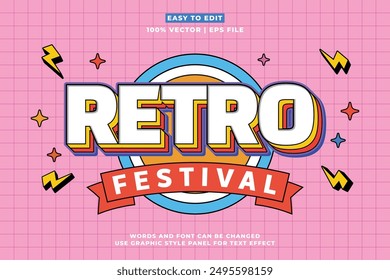 Retro editable text effect style. Retro vintage music party festival 3d cartoon style premium vector