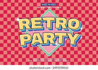 Retro editable text effect style. Retro vintage music party festival 3d cartoon style premium vector
