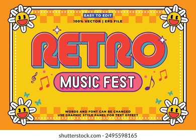 Retro editable text effect style. Retro vintage music party festival 3d cartoon style premium vector