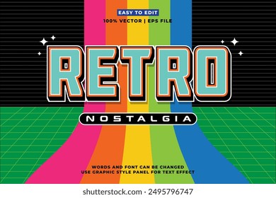 Retro editable text effect style - Retro vintage nostalgic vibes 3d cartoon style premium vector